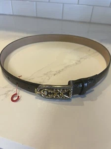 Vintage BRIGHTON Belt M 30” Dark Brown Leather Silver Gold Buckle - Picture 1 of 7
