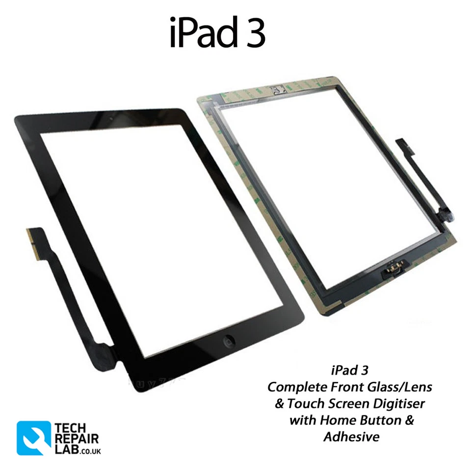 iPad 3 Complete Front Glass/Digitiser Touch Screen Panel Assembly - BLACK - Image 1 of 3
