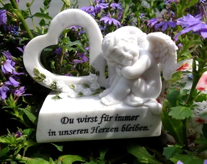 Grabschmuck Trauer Deko Rosen Herz Engel Mit Sockel Inschrift Spruch Kunststein - Bild 1 von 5