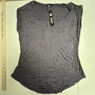 Milano Майка блузка женщин средний верхний серый с заклепками эластичной новый с Ярлыками - Изображение 1 из 4