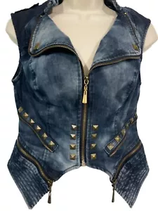 Double Zero Women’s M Distressed Denim Moto Vest RN#190140 - Picture 1 of 7