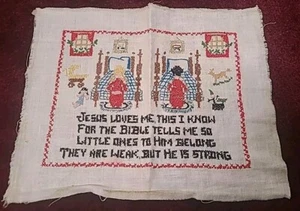 Completed Needlepoint Linen Religious Christian Sampler Embroidery Needlework - Picture 1 of 8