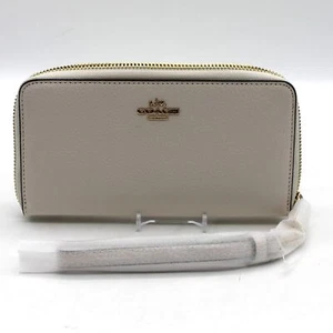 COACH Pebbled Leather Long Zip Around Wallet, Chalk/Gold NWT MSRP$298 Read Desc - Picture 1 of 5