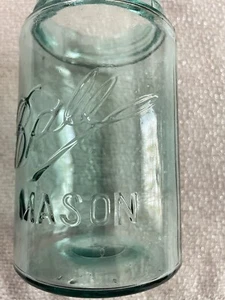 ANTIQUE 1900-1910 BALL MASON Triple L LIGHT Blue GREEN JAR No.2 - Picture 1 of 10