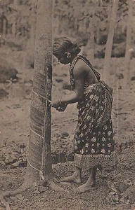 CEYLON, TAPPING RUBBER TREES, AN OLD USED PC, SHIPPED TO PRAGUE - Picture 1 of 2