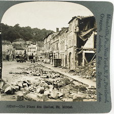 Battle Saint-Mihiel Ruins Stereoview c1918 France WW1 Market Square Street G684