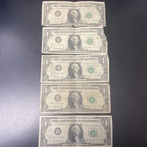 Lot Of 5 - 1963 B Joseph W. Barr US $1 One Dollar Notes Circ Condition NY - Picture 1 of 10