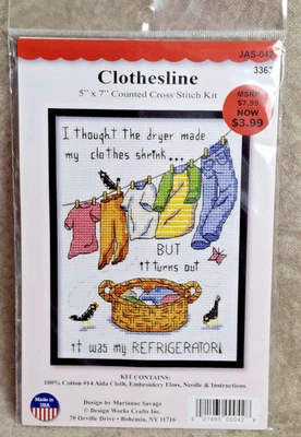 Design Works Clothesline Counted Cross Stitch Kit ~ Funny Saying, PG - Image 1 of 2