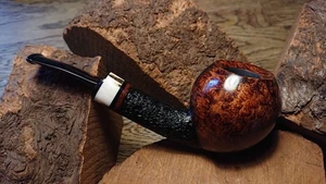 NEU KALMAR GERMANY HANDMADE FREEHAND QUARTER BENT APPLE 9mm BRIAR PIPE STAG HORN - Picture 1 of 6