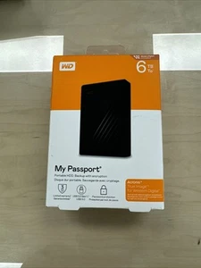 WD My Passport 6TB External Portable Hard Drive, Black,WDBR9S0060BBK-WESN - Afbeelding 1 van 2