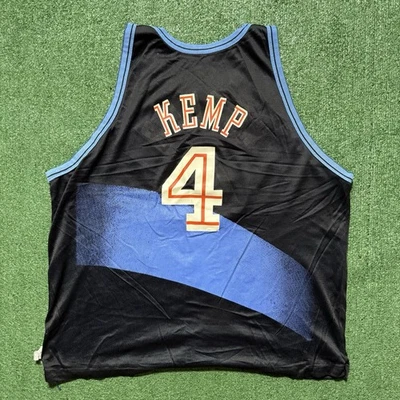 Camiseta de basquete vintage Champion Shawn Kemp Chris Webber reversível anos 90 NBA 48 - Imagem 1 de 4