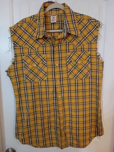 True Religion Western Pearl Snap Shirt Blue Plaid Cowboy Men’s XXL Sleeveless  - Picture 1 of 7
