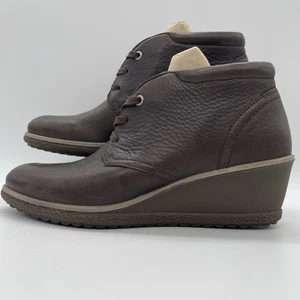 Ecco Womens EU 41 US 9.5 Booties Camilla Wedge Brown Soft Leather Ankle Lace Up - Picture 1 of 14