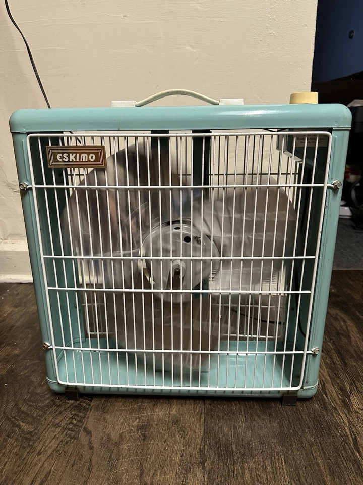 Turquoise Eskimo Box Fan 16102 Works Mid Century - Image 1 of 4
