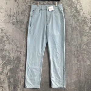 Neu American Eagle superhoher Bund Kunstleder gerade Hose Damen 4 blau - Bild 1 von 11