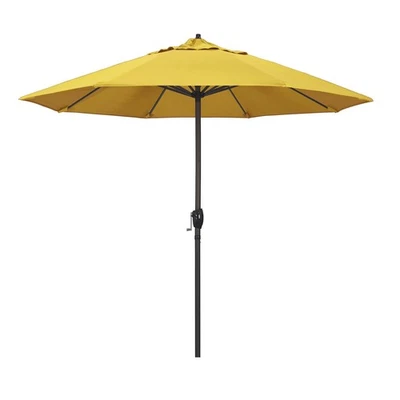 CALIFORNIA UMBRELLA 9' ROUND ALUMINUM OUTDOOR DECK CRANK LIFT - Lemon Olefin - Image 1 of 4