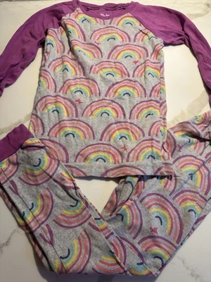 Conjunto de pijama largo John Hatley talla 7 arco iris 100 % algodón orgánico rosa femenino Foto 1 de 3