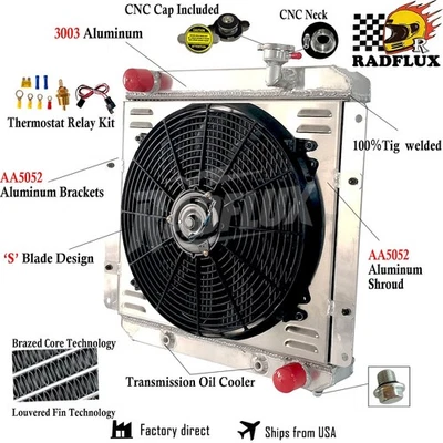 2-Rows Radiator+Shroud Fan For 1958-1984 Toyota Land Cruiser FJ40/FJ45/BJ42/BJ60 - Image 1 of 4