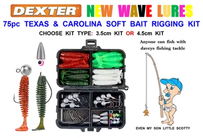 DEXTER 75pc TEXAS RIGGING SOFT BAIT LURE BOX KIT SHADS JIG HEADS HOOKS WEIGHTS - Image 1 of 4