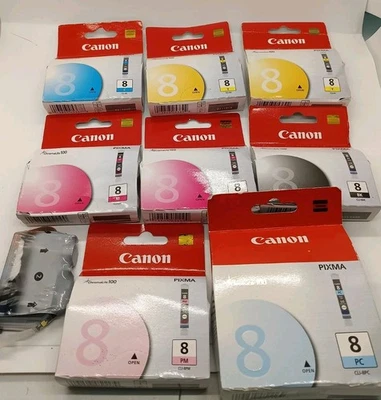 NEW 9 PK GENUINE CANON PIXMA CLI-8 BK M C Y PM PC R G Pro9000 INK CARTRIDGE OEM - Image 1 of 4
