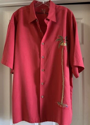 Bamboo Cay Mens XL Short Sleeve Shirt Button Up Christmas Palm Tree Hawaiian Red - Image 1 of 4