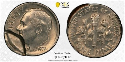 ER032 1978 10C Roosevelt Dime -- 15% Brockage Obverse -- PCGS AU55.  Mint Error - Image 1 of 4