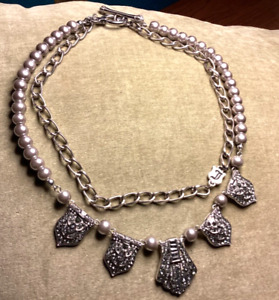 JUICY COUTURE DOUBLE STRAND NECKLACE SILVER TONE 17 INCHES LONG 