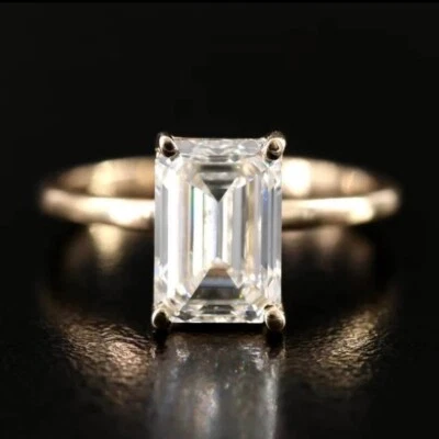 2.6 Carat Emerald Cut  Lab created Diamond 14K Gold Engagement Ring - Image 1 of 4