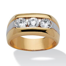 PalmBeach Jewelry Men's 1.50 TCW CZ Ring Two-Tone Yellow Gold-Plated