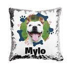Pet Dog Paws Sequin Cushion Magic Personalised Photo Reveal Pillow Case Insert