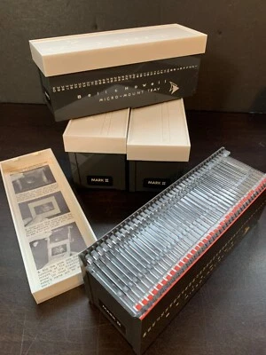 4 Bell & Howell Micro-Mount 35mm Clear Slide Trays Each Holds 40 Red Mark II - Image 1 of 4