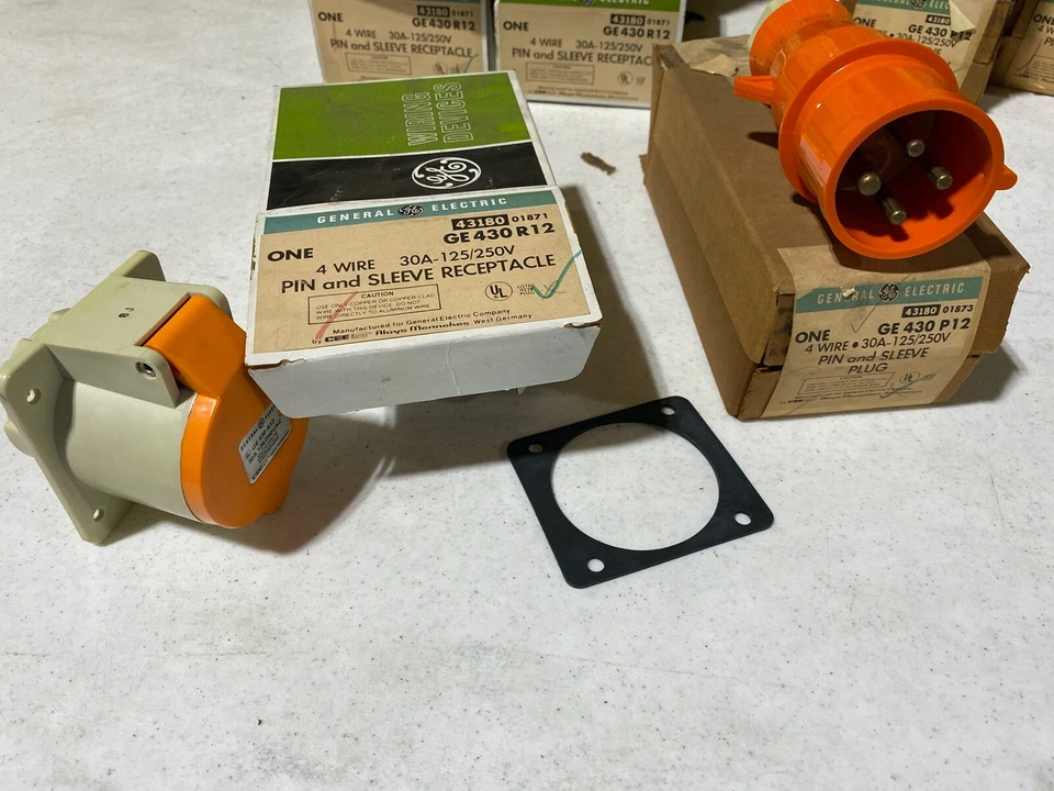 Set of GE (1) GE430P12 Plug & (1) GE430R12 Receptical 30A 125/250V, Pin & Sleeve - Image 1 of 4