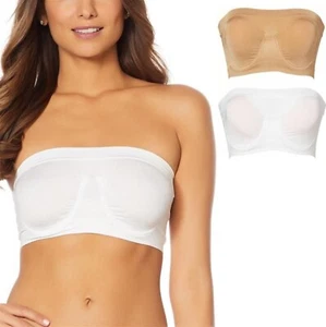 Rhonda Shear 2Pc Seamless Underwire Bandeau Bra White Nude L NWOT (493) - Picture 1 of 4
