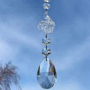 New Peacock Sun Catcher Mobile ~ Clear Glass Droplet ~ Glass Beads ~ Window Home - Picture 1 of 9