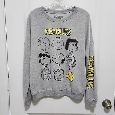 Peanuts Large Snoopy Charlie Brown And Gang Crewneck Gray Sweatshirt • 19.99€
