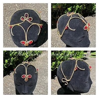 Tocado Tiara Ballet Cristal AB Árabe Rojo Dorado Calidad Profesional NYKIYA  Foto 1 de 4