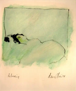 David Slee Relaxing Signed Modern Abstract Female Nude Pastel Drawing on Paper - Picture 1 of 11