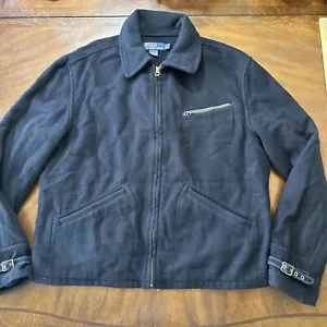 Vintage Polo Ralph Lauren Navy Wool Moto Bomber Jacket Size Large Talon Zippers - Picture 1 of 9