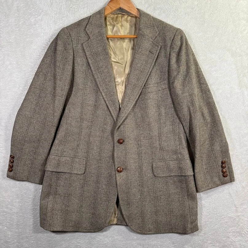 Blazer CHAPS RALPH LAUREN Para Hombre 40R Camelhair Pata de Gallo 2 Botones Cuero Beige Foto 1 de 4