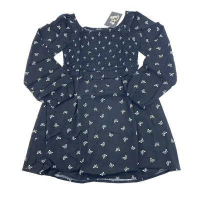 Art Class Girls Size M 7/8 Butterflies Smocked Dress Long Sleeve Black - Image 1 of 4