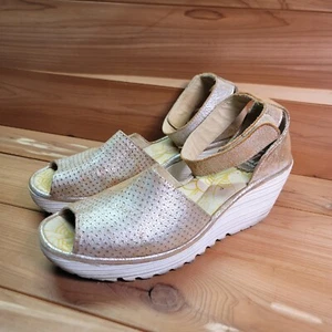 Fly London Sandals Womens Euro 38 US 7.5-8 Yake Wedge Pearl Yake8814Fly Distress - Picture 1 of 14