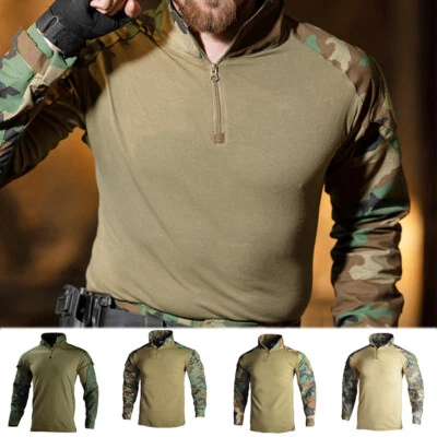 Uomini Tattici Uniforme Militare A Collo Alto Camo Maglietta A Maniche ☆ - Image 1 of 4
