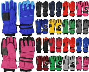 Kids Winter Warm Snow & Ski Gloves - Thermal Shell & Synthetic Leather Palm - Picture 1 of 6