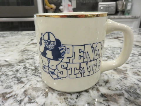 Vintage 70's/80's Penn State Nittany Lions Lewis Bros. 3 1/2"Coffee Mug Gold Rim Cover