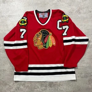VTG 90s NHL CHICAGO BLACKHAWKS CHRIS CHELIOS CCM HOCKEY JERSEY SIZE L RED - Picture 1 of 9