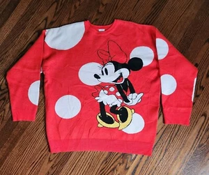 NWT Disney Minnie Mouse Knit Pullover Sweater Size XL Polka Dots Red White - Picture 1 of 21