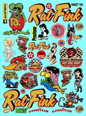 CLEAR VINYL Sticker Sheet 105 RAT FINK Decal 1/24-1/16 Scale DIE CUT PEEL - Image 1 of 4