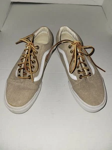 Vans Shoes Womens 8 Mens 6.5 Burlap Khaki Brown Canvas Leather Lace Sneakers EUC - Picture 1 of 10