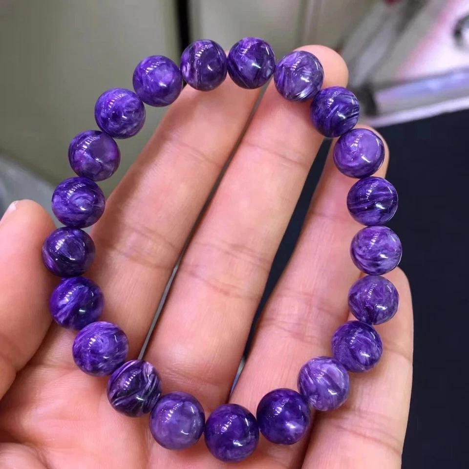 9mm Top Quality Natural Purple Charoite Crystal Gems Beads Bracelet AAA - Image 1 of 3