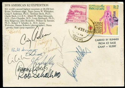 Postal autografiada K2 de septiembre de 1978 American Mountain Climbers Expedition 13 nombres Foto 1 de 2